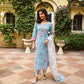 Indian Clothing Malishka Women's Sky Blue Cotton Floral Printed Kurta Pant Set With Dupatta - Skyblue - Swadesiicart