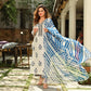 Indian Clothing Malishka Women's White Cotton Floral Printed Kurta Pant Set With Dupatta - White & Blue - Malishka