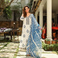 Indian Clothing Malishka Women's White Cotton Floral Printed Kurta Pant Set With Dupatta - White & Blue - Swadesiicart