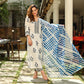 Indian Clothing Malishka Women's White Cotton Floral Printed Kurta Pant Set With Dupatta - White & Blue - Swadesiicart