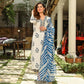 Indian Clothing Malishka Women's White Cotton Floral Printed Kurta Pant Set With Dupatta - White & Blue - Swadesiicart