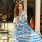 Indian Clothing Malishka Women's White Cotton Floral Printed Kurta Pant Set With Dupatta - White & Blue - Swadesiicart