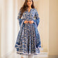 Indian Clothing Malishka Women's Blue Cotton Flared Floral Printed Salwar Suit Set - Blue - Swadesiicart