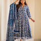 Indian Clothing Malishka Women's Blue Cotton Flared Floral Printed Salwar Suit Set - Blue - Swadesiicart