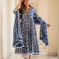 Indian Clothing Malishka Women's Blue Cotton Flared Floral Printed Salwar Suit Set - Blue - Swadesiicart