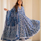 Indian Clothing Malishka Women's Blue Cotton Flared Floral Printed Salwar Suit Set - Blue - Swadesiicart
