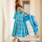 Indian Clothing Malishka Womens Sky Blue Abstract Printed Cotton Kurta and Pant Set with Dupatta - Sky Blue - Swadesiicart