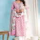 Indian Clothing Malishka Womens Cotton Blend Kurta Pant Set With Dupatta - Pink - Malishka