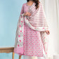 Indian Clothing Malishka Womens Cotton Blend Kurta Pant Set With Dupatta - Pink - Swadesiicart