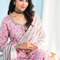 Indian Clothing Malishka Womens Cotton Blend Kurta Pant Set With Dupatta - Pink - Swadesiicart