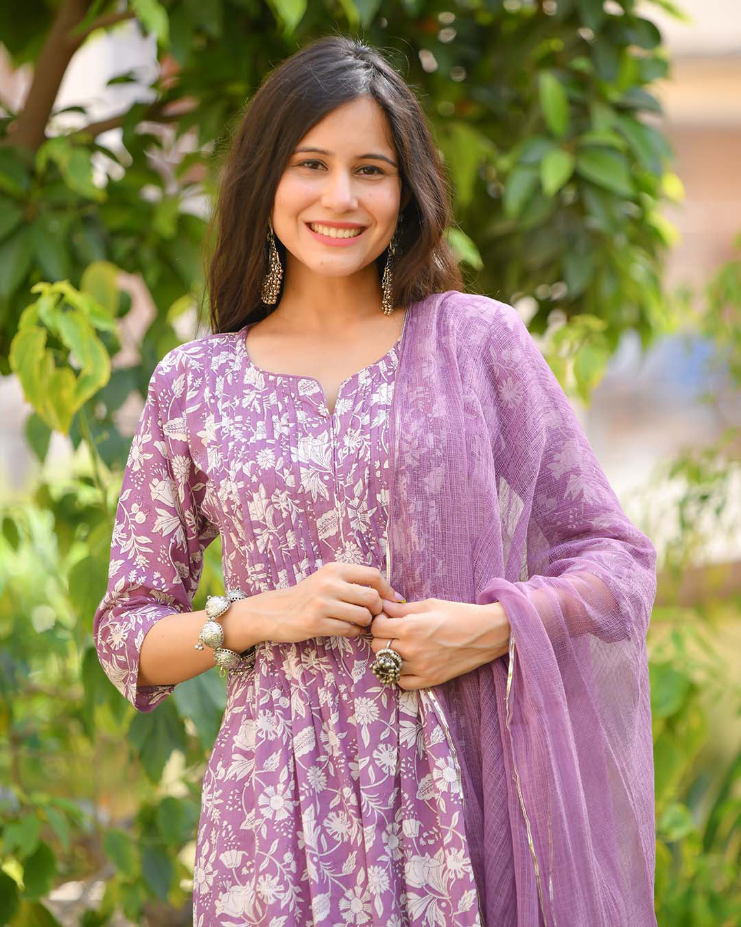 Indian Clothing Malishka Womens Purple Cotton Kurta Pant Set With Dupatta - Purple - Swadesiicart