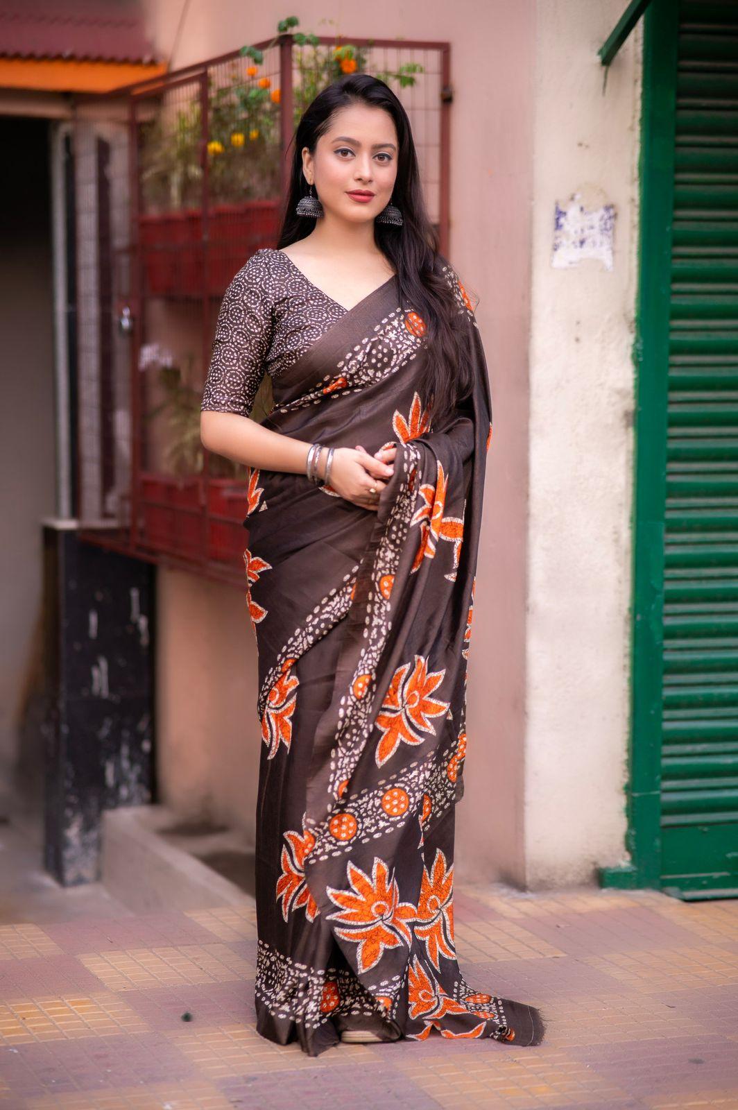 Coffee Silk Blend Ethnic Motifs Saree with Unstitched Blouse - Hiral Fashion | Swadesiicart