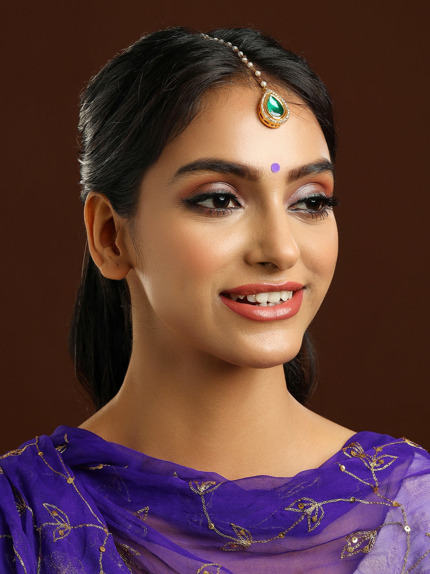 Ruby Raang Tear Drop Green Meenakari with Diamond Maang Tikka | Swadesiicart