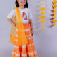Lil Drama Janmashtami Girls Orange Lehanga and White Choli with Dupatta Ethnic Set | Swadesiicart