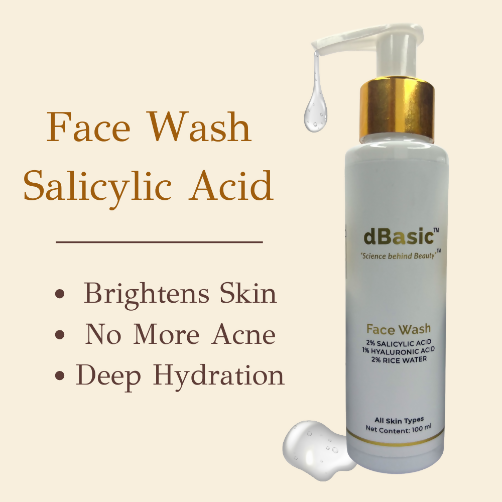 dBasic Salicylic Acid Face Wash with Rice Water For Acne Prone Skin, Cleanses Pores & Excess Oil | Swadesiicart