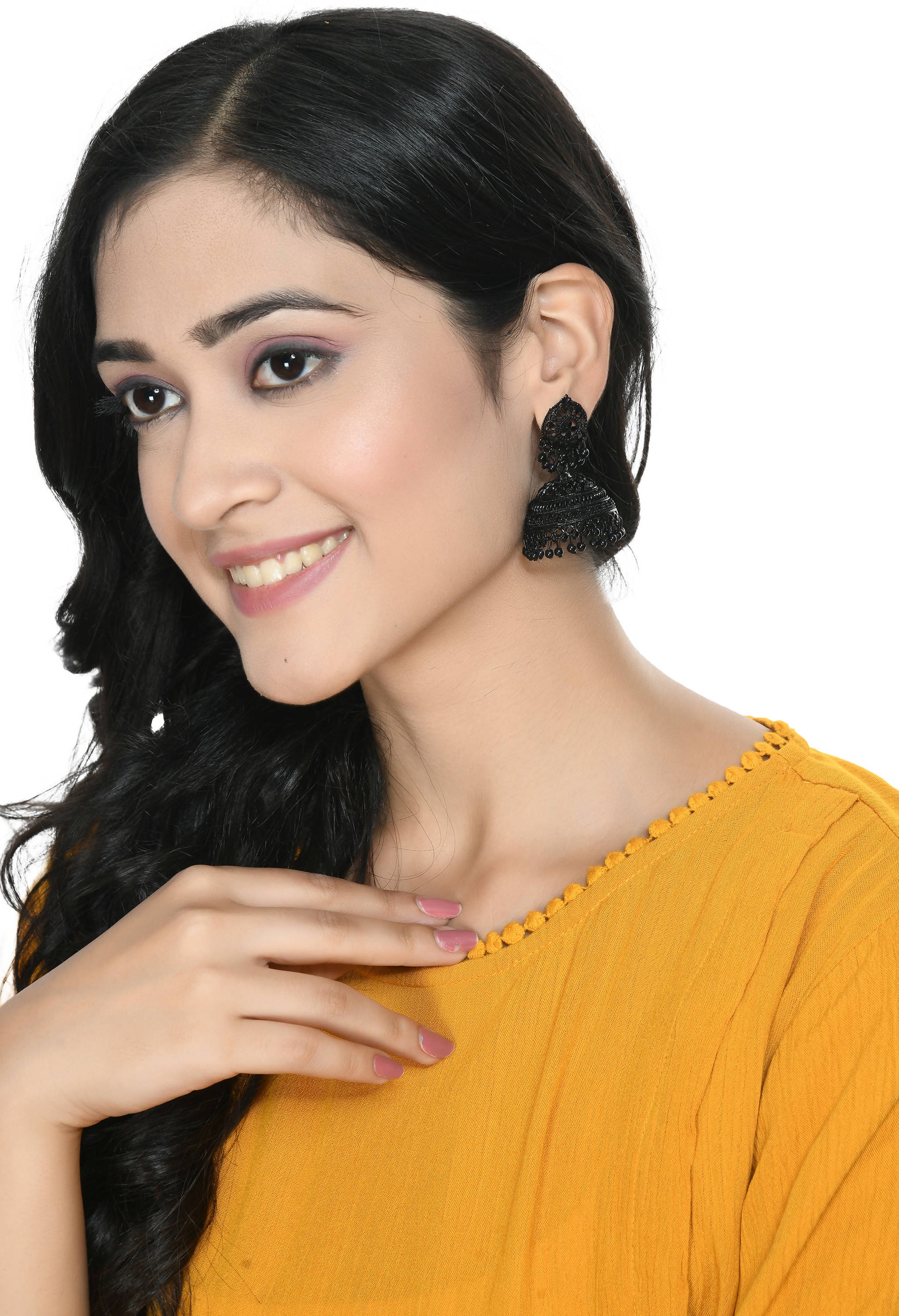 Mominos Fashion Johar Kamal Latest Design Black Color Jhumkas - Swadesiicart