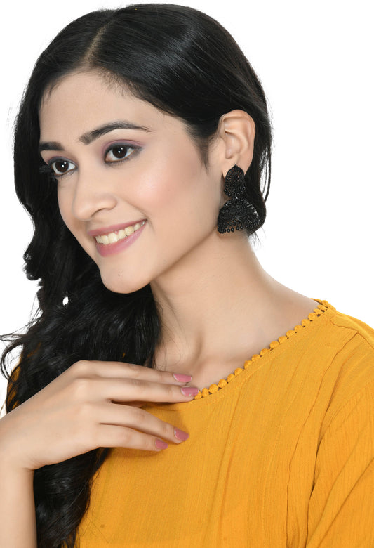 Mominos Fashion Johar Kamal Latest Design Black Color Jhumkas - Swadesiicart