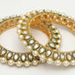 NVR Women's Set Of 2 Gold-Polished Kundan-Studded & Pearls-Beaded Bangles - Swadesiicart