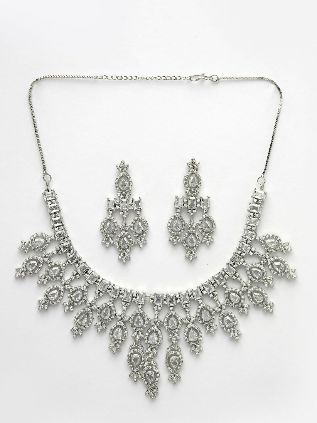 NVR Women's Silver-Plated Cubic Zirconia Studded Handcrafted Jewellery Set - Swadesiicart