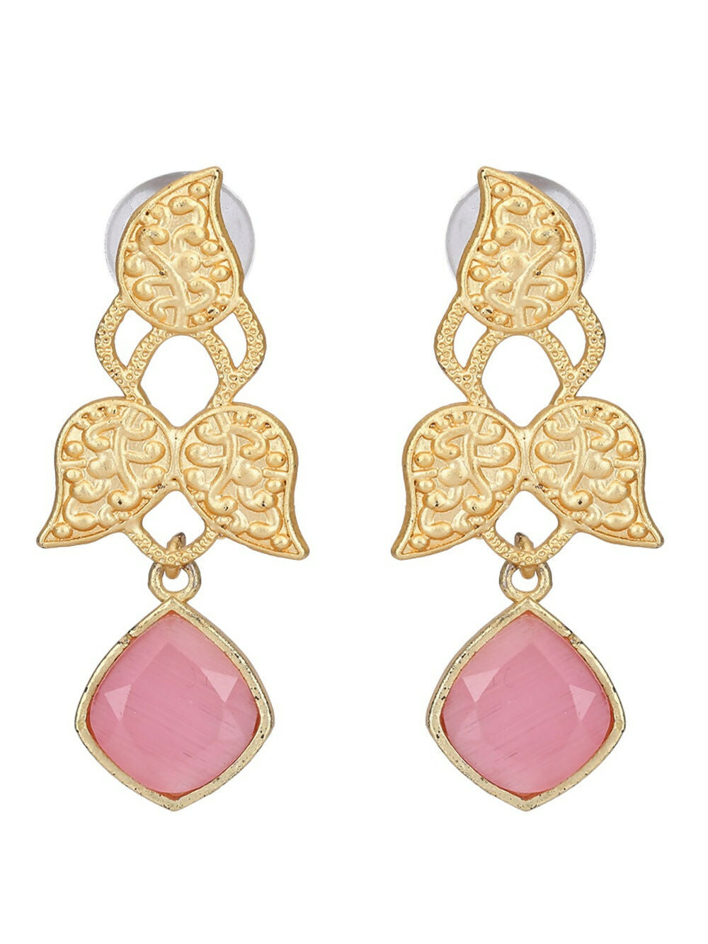 Joban Fashion Women Pink Stone Matte Gold Earrings | Swadesiicart