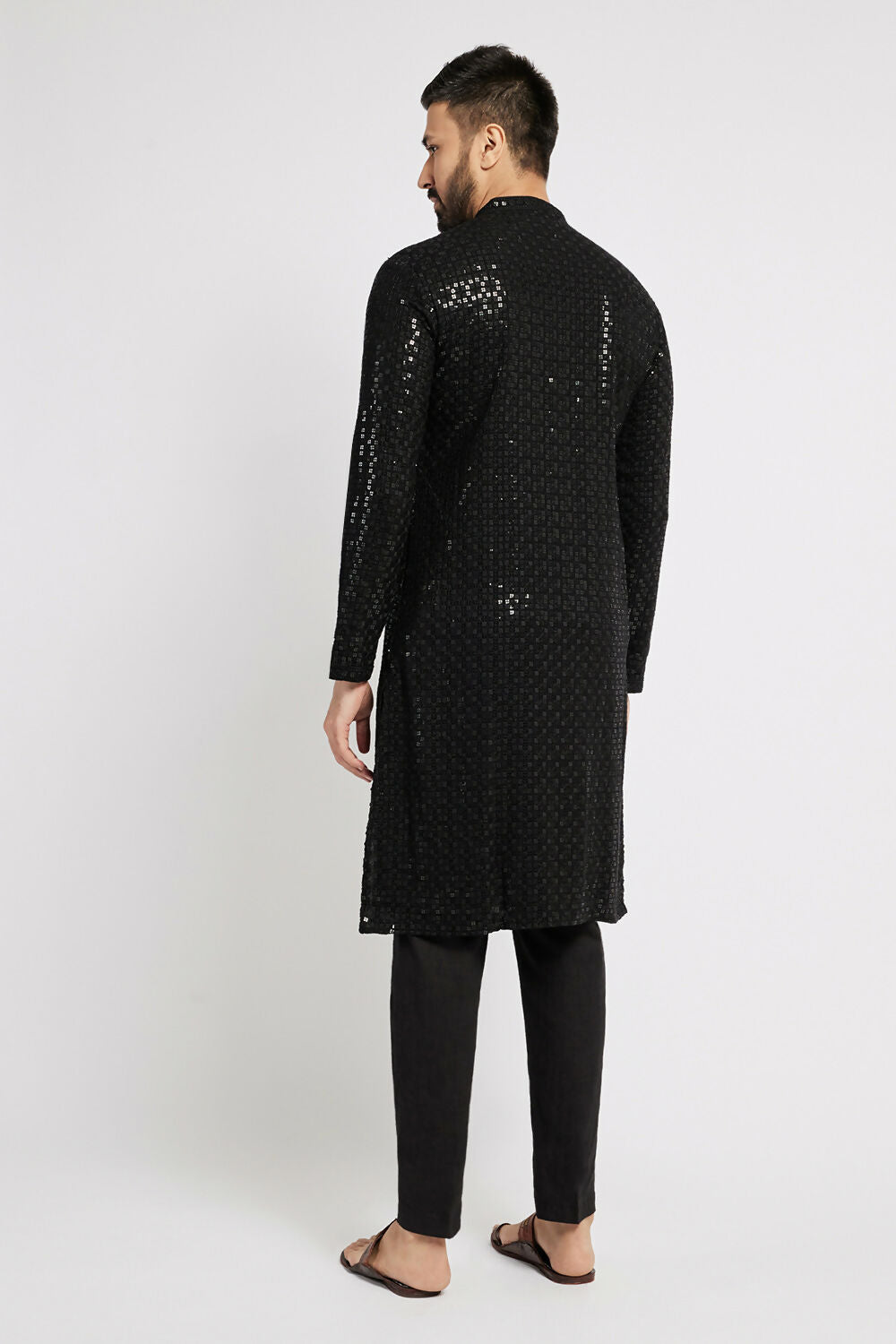 Ethnic India Black Men's Kurta Embellished Viscose Rayon | Swadesiicart
