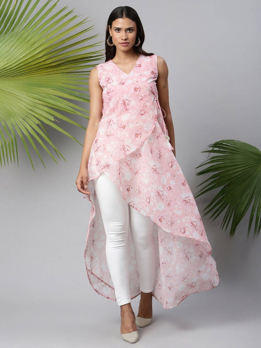 Ahalyaa Women Pink Organza Digital Printed Dress | Swadesiicart