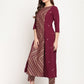 Ahalyaa Women's Wine Crepe Gold Glitter Print Kurta Trouser Set | Swadesiicart