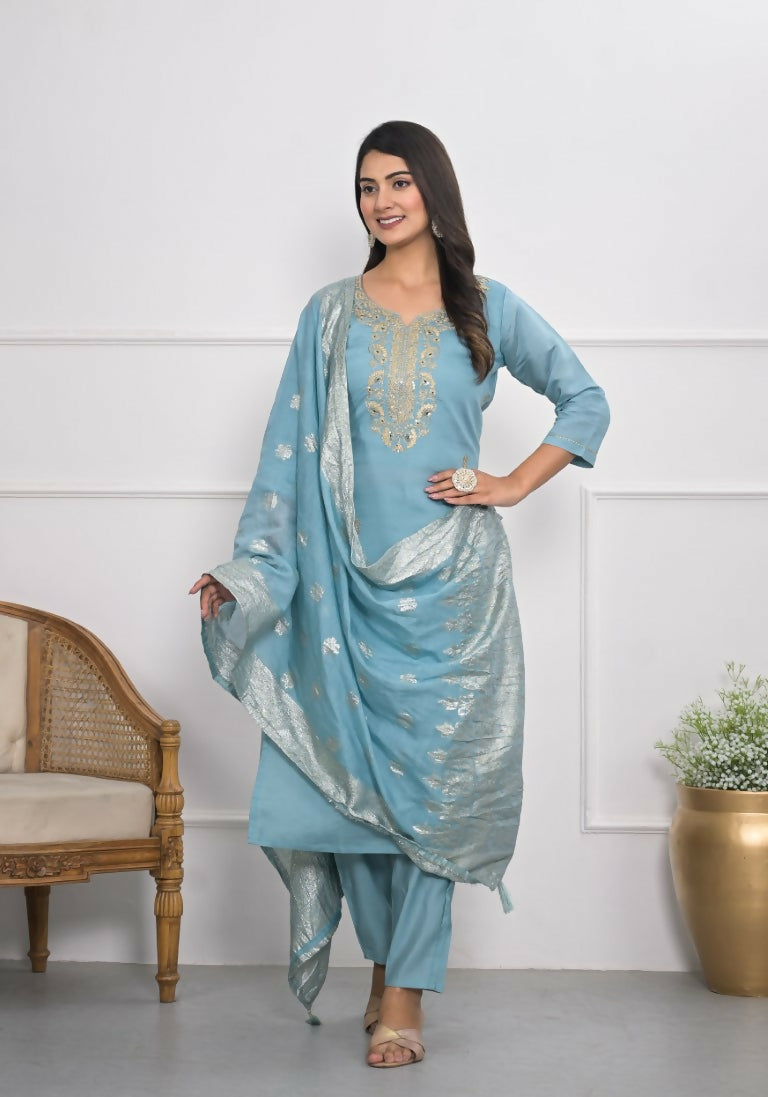Lavender Viscose Silk Embroidery with Thread and sequence Stitched Suit With Dupatta - Tanisha | Swadesiicart