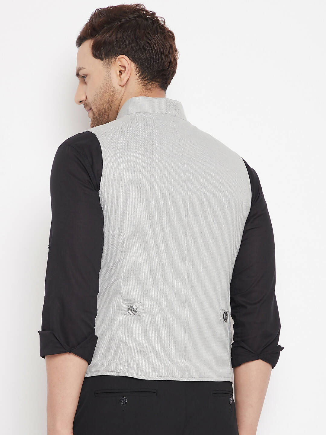 Even Apparels Grey Merino Men Woven Nehru Jacket | Swadesiicart