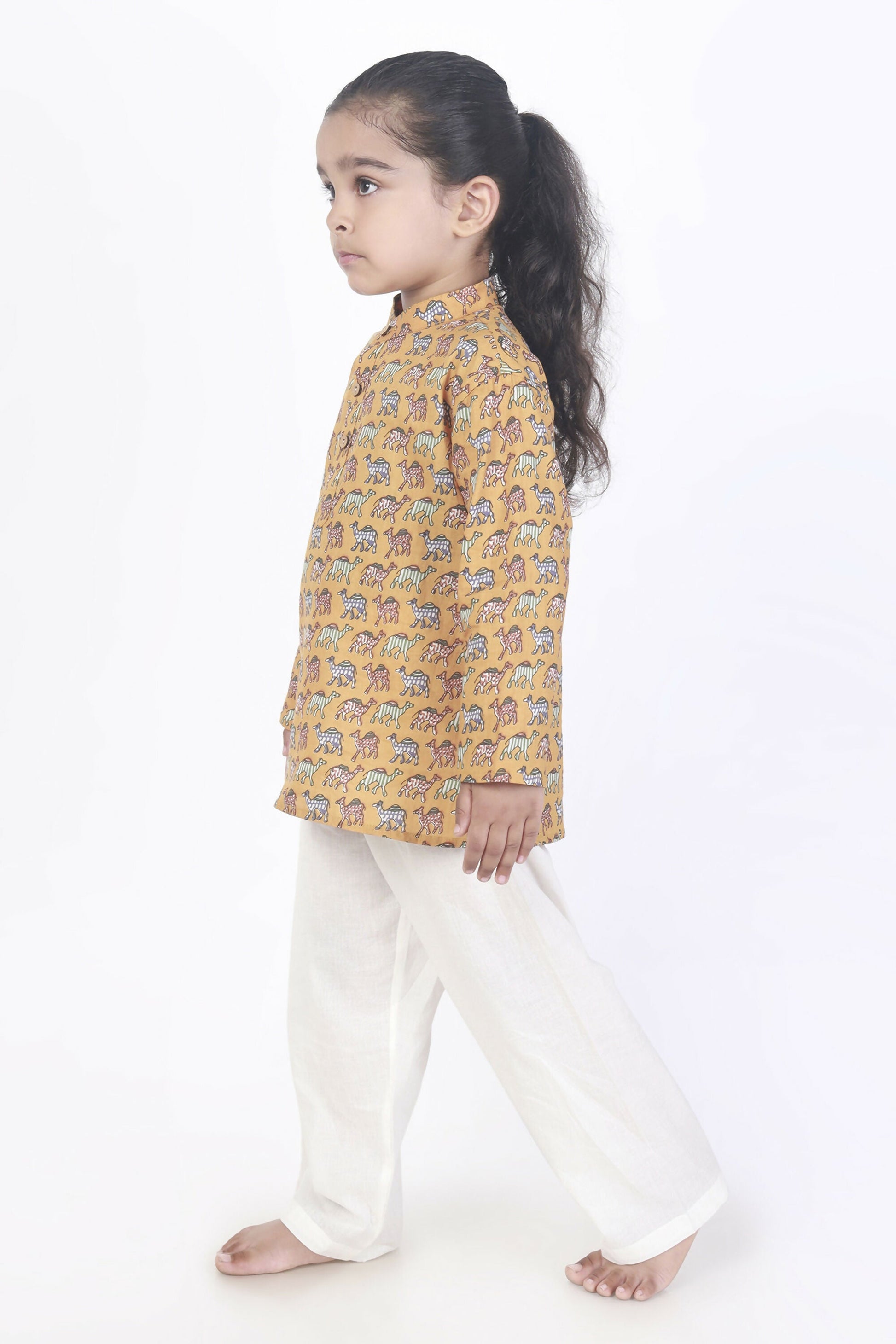 Breathables Kids Cotton Night Suit – Yellow Camel Print Kurta & Pyjama Co-Ord Set For Boys & Girls