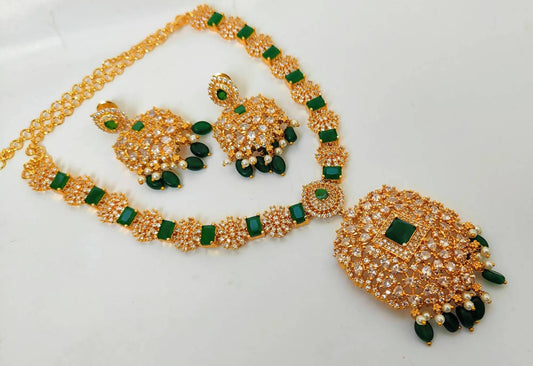 Uncut & Emerald Designer Necklace Set - Mokshi Collections