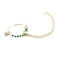 Gold-Polished White Green Kundan-Studded Pearl Beaded Nosepin - Ruby Raang | Swadesiicart