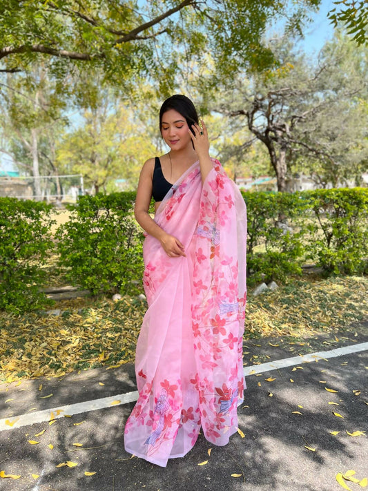 Vamsee Pink Organza Saree - Swadesiicart