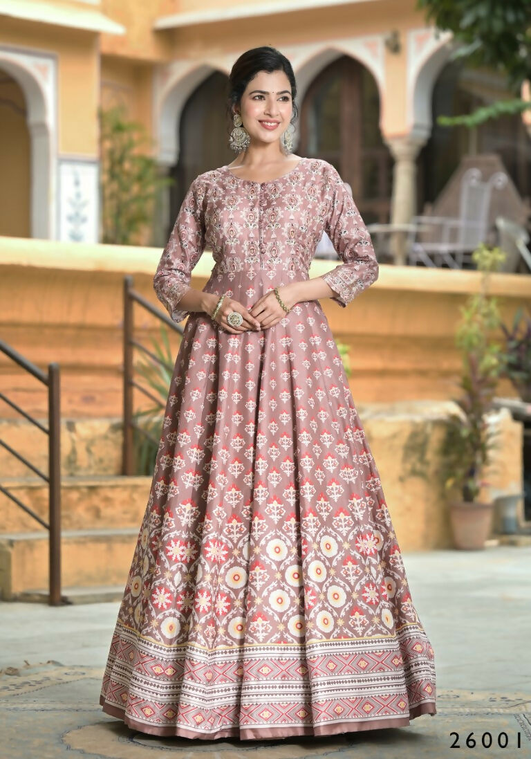 Wedding Designer PaleMauve Soft Dola Silk Anarkali suit with Dupatta - Samanta - Swadesiicart