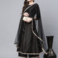 Ahalyaa Women Black Poly Silk Gold Printed Anarkali Kurta Palazzo Set With Dupatta | Swadesiicart