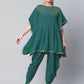 Ahalyaa Women Dark Green Crepe Glitter Printed Kurta with Dhoti Pants | Swadesiicart