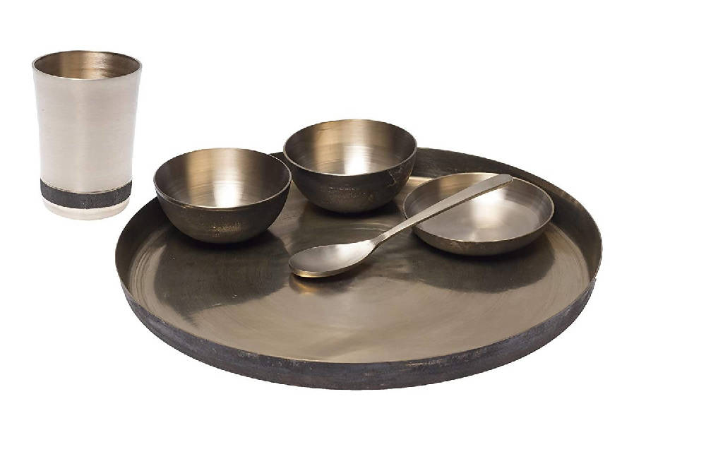 De Kulture Works Pure Ayurveda Kansa Bronze Golden Dinner Thali Set - Swadesiicart