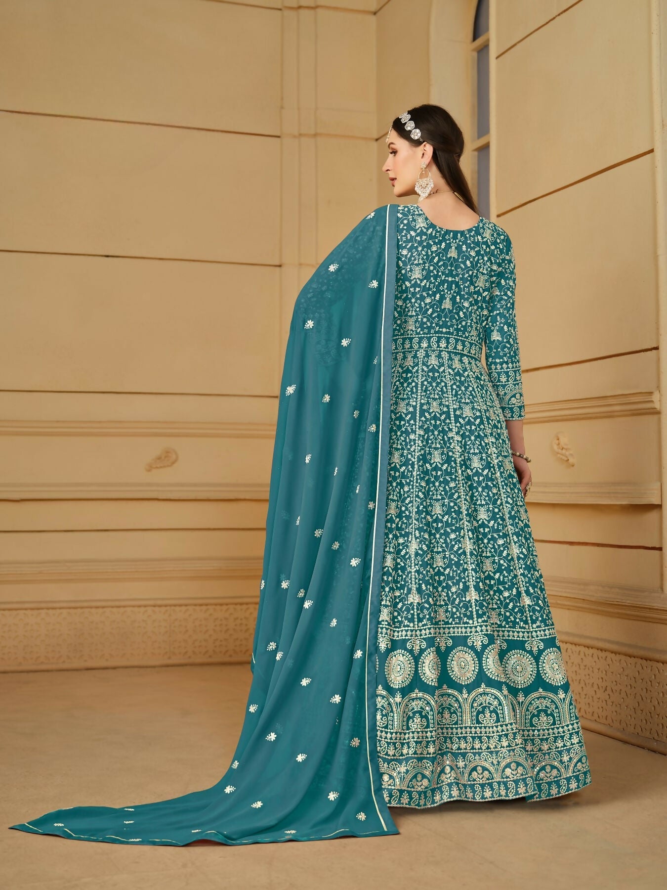 Anaita Yellow Embroidered Faux Georgette Anarkali Suit