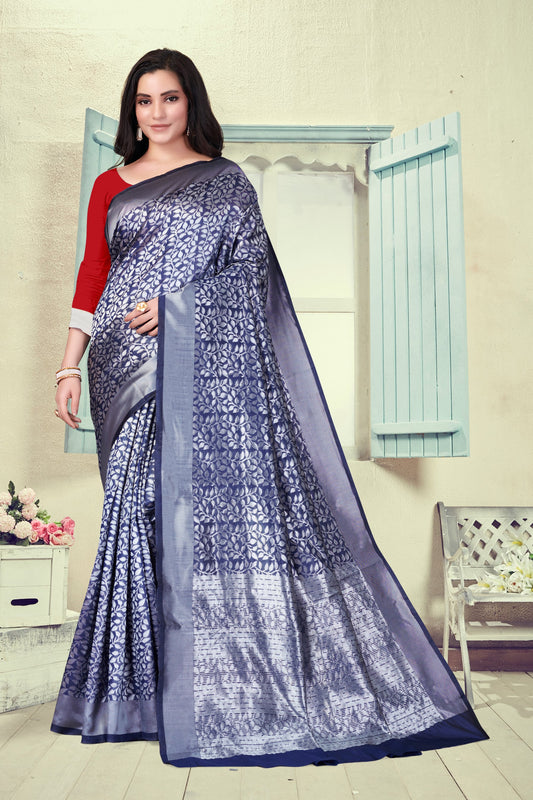 Vedant Vastram Litchi Silk Designer Banarasi Saree - Navy Blue | Swadesiicart