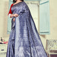 Vedant Vastram Litchi Silk Designer Banarasi Saree - Navy Blue | Swadesiicart