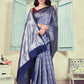 Vedant Vastram Litchi Silk Designer Banarasi Saree - Navy Blue | Swadesiicart
