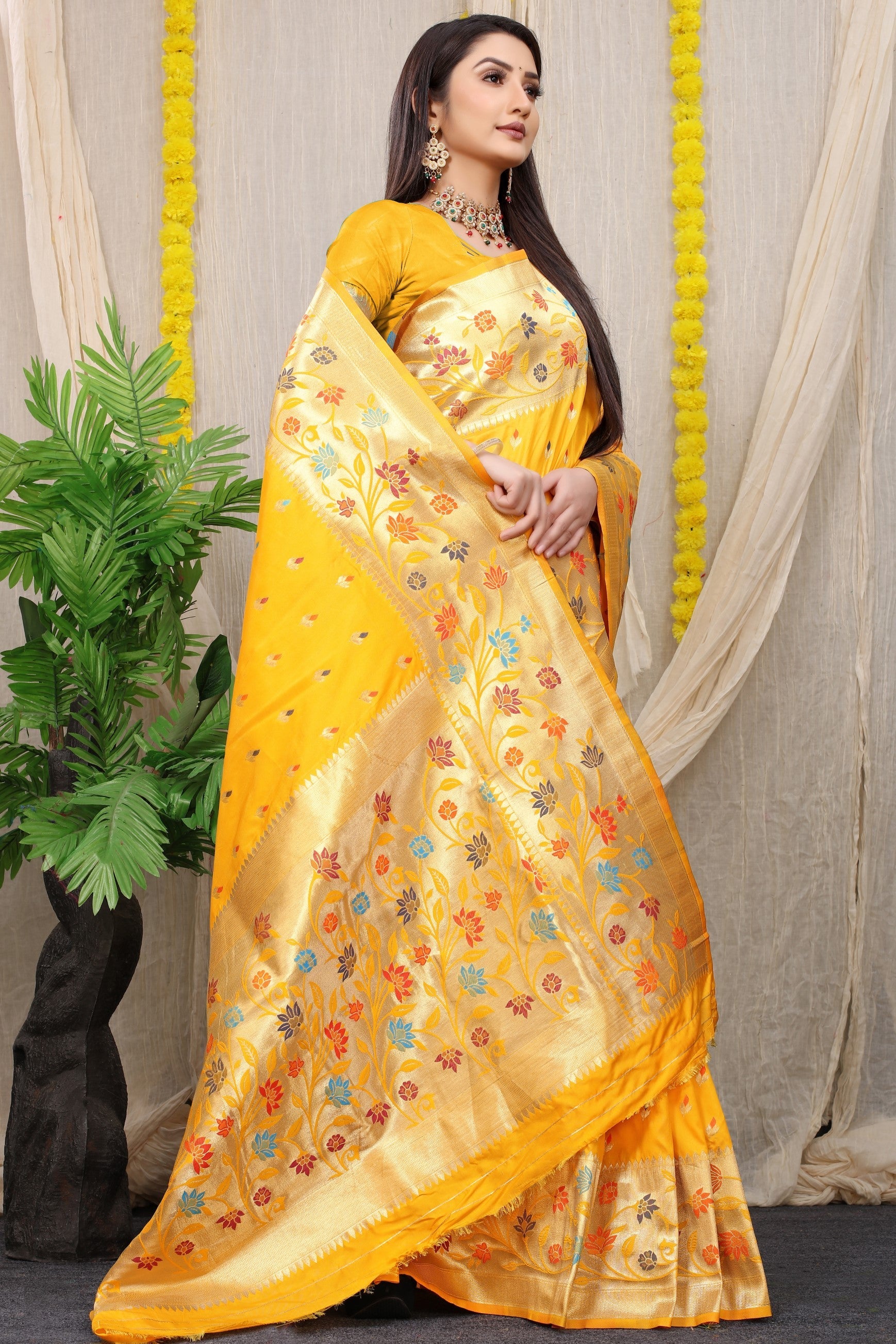 Anaita Mustard Woven Design Pure Silk Banarasi Saree With Blouse