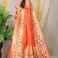 Anaita Peach Woven Design Pure Silk Banarasi Saree With Blouse