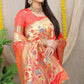 Anaita Peach Woven Design Pure Silk Banarasi Saree With Blouse