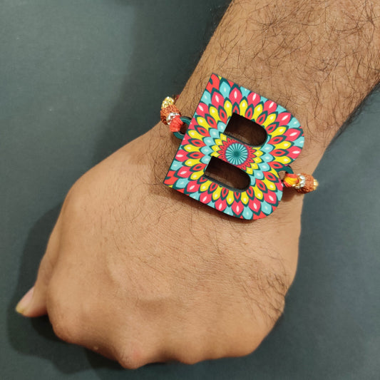 Indianvibez Alphabet B Wooden Rakhi - Kids Rakhi - Swadesiicart