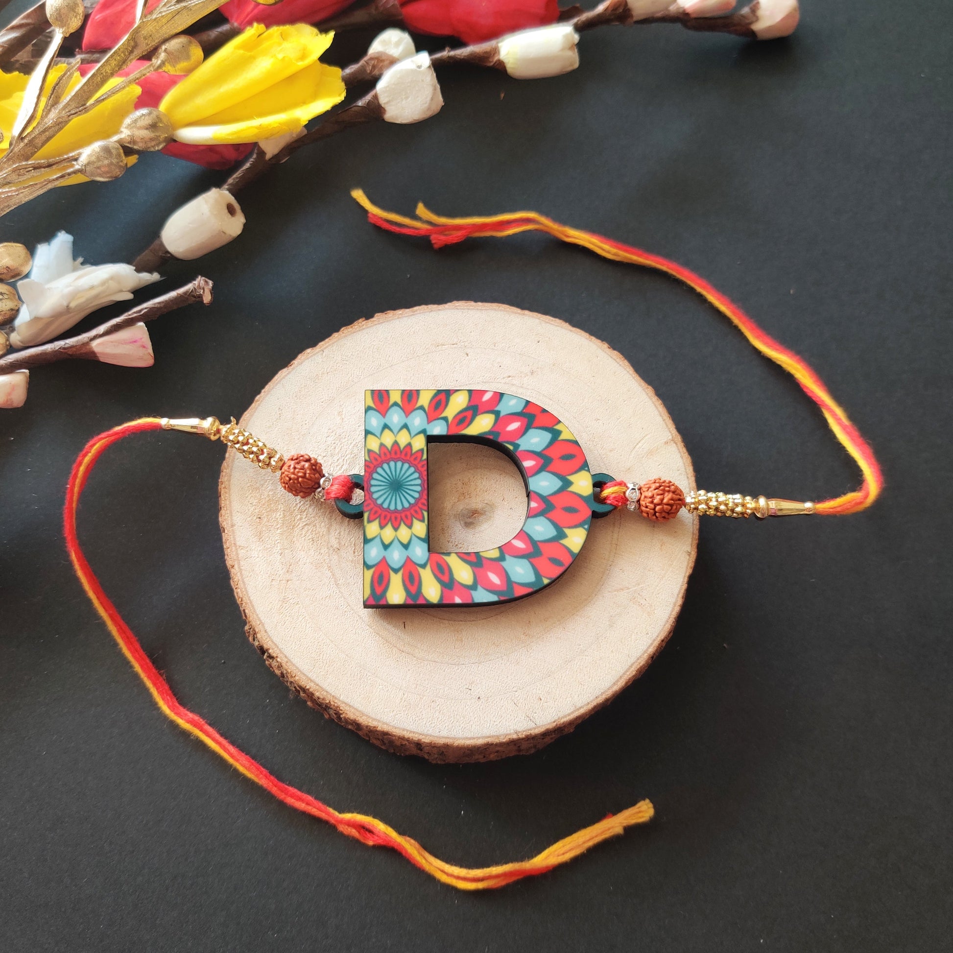 Indianvibez Alphabet D Wooden Rakhi - Kids Rakhi - Swadesiicart
