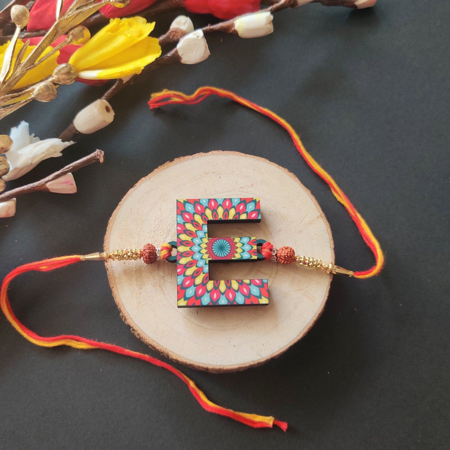 Indianvibez Alphabet E Wooden Rakhi - Kids Rakhi - Swadesiicart