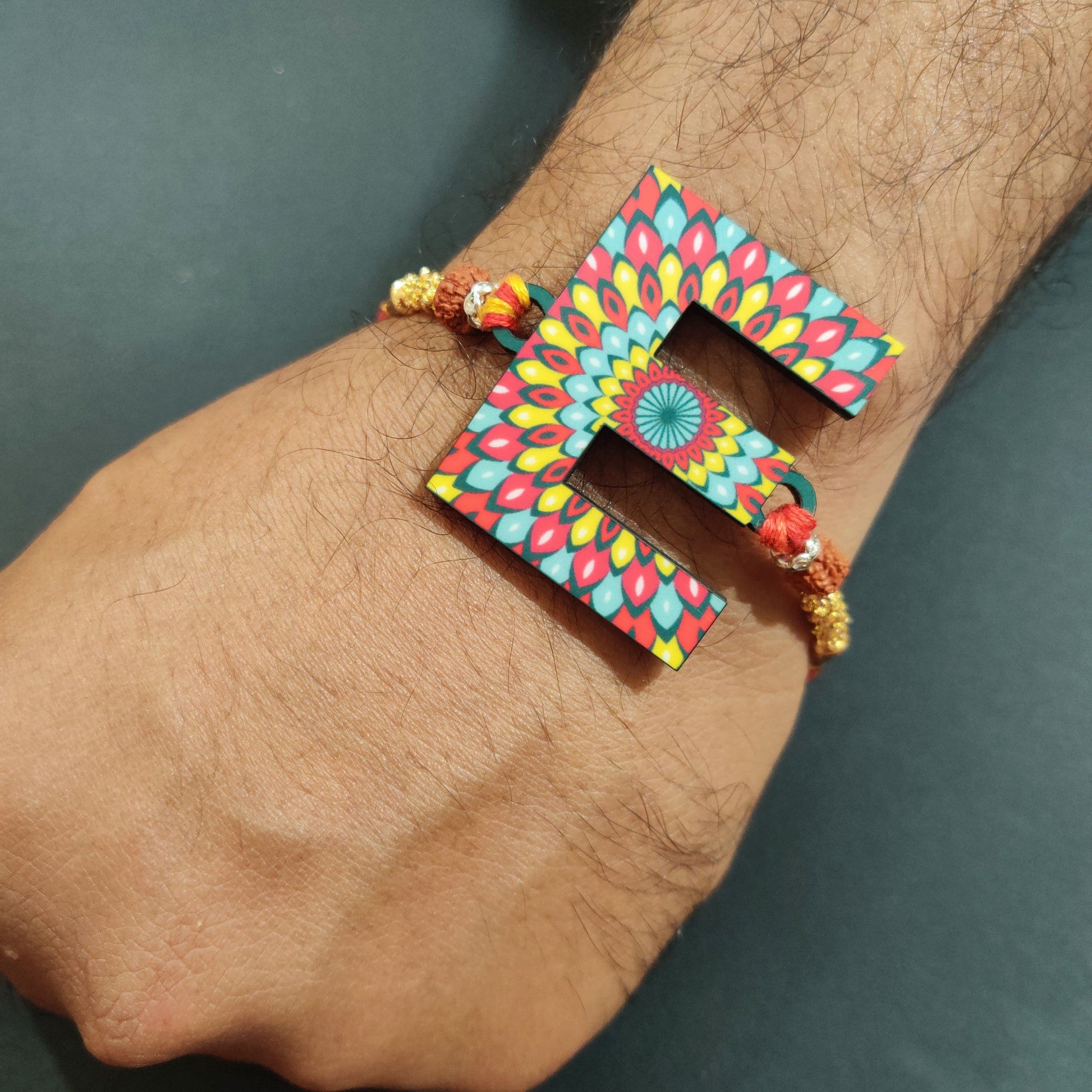 Indianvibez Alphabet E Wooden Rakhi - Kids Rakhi - Swadesiicart