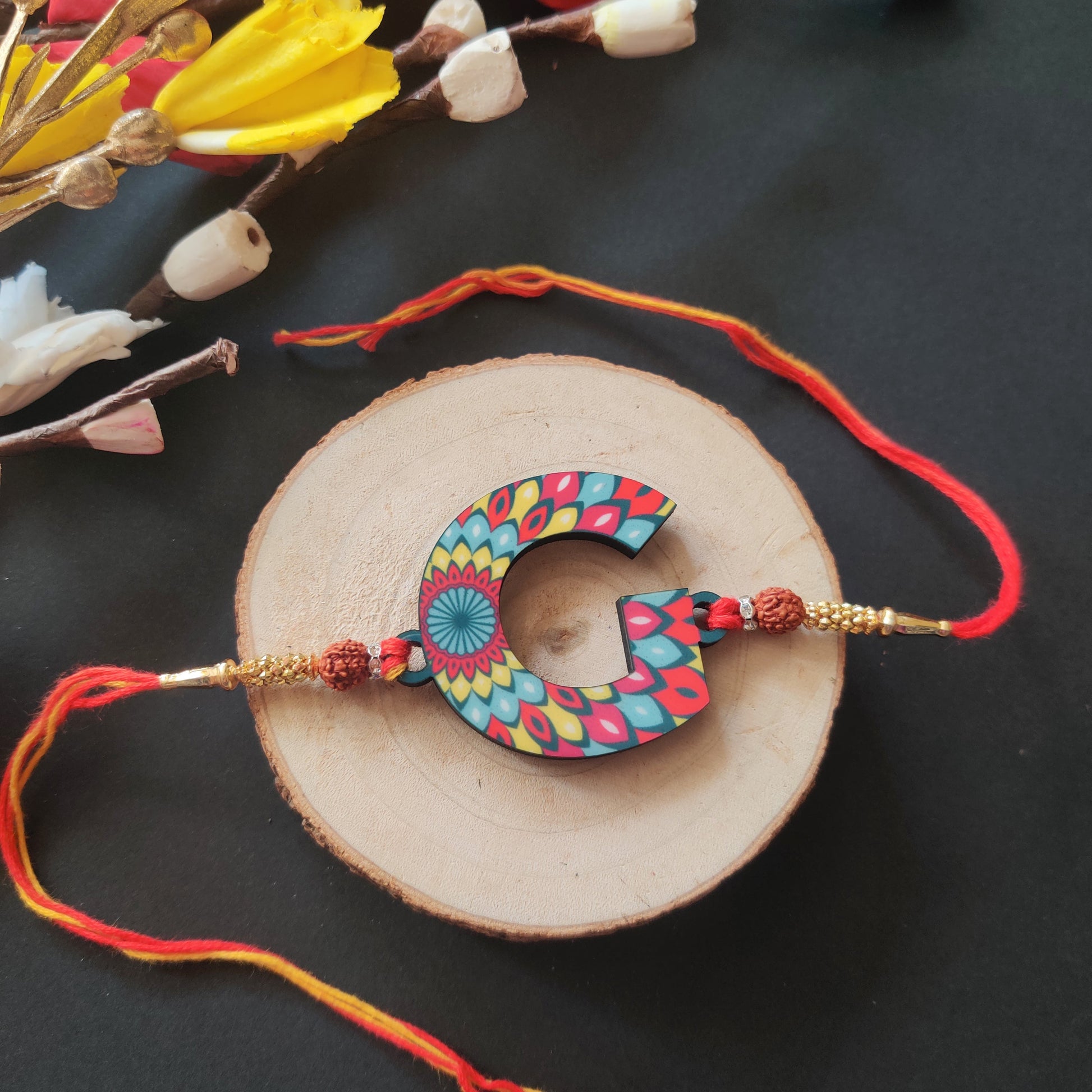 Indianvibez Alphabet G Wooden Rakhi - Kids Rakhi - Swadesiicart