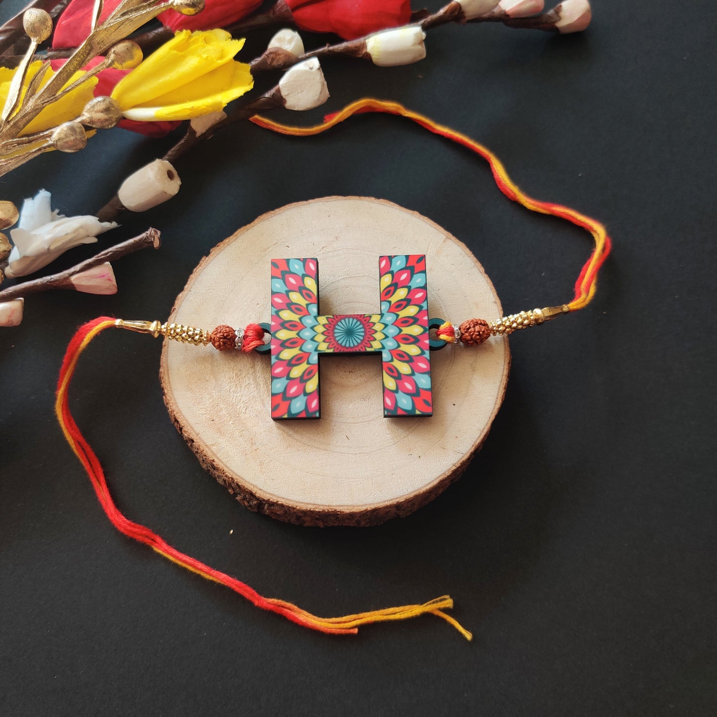 Indianvibez Alphabet H Wooden Rakhi - Kids Rakhi - Swadesiicart